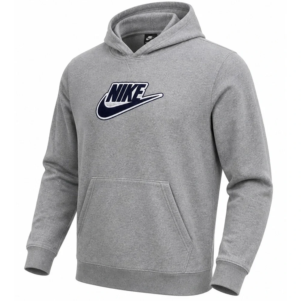 VTG Nike Hoodie Pullover XL Gray Big Center Swoosh Embroidered Spellout LS Y2K